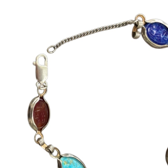 Vintage Scarab Bracelet Vintage Jewelry 60s MCM Multicolor Stones - Picture 8 of 9